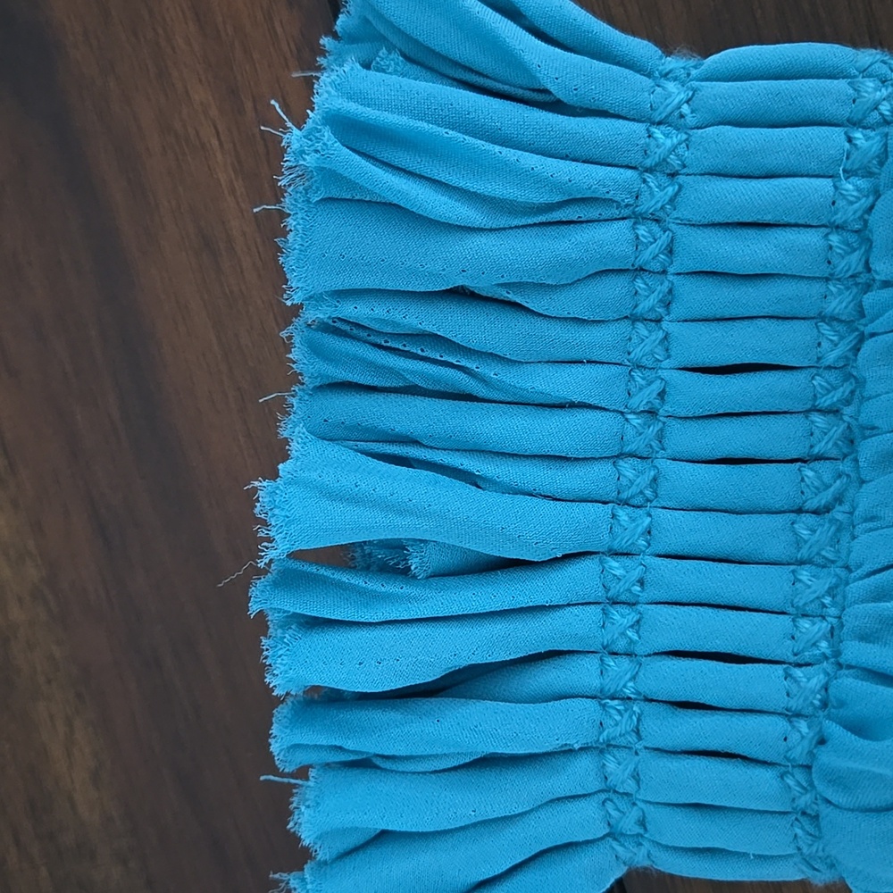 KOBI HALPERIN Miley VNeck Silk Long Sleeve Blouse Aqua Ruffled Cuffs Size MEDIUM - Picture 10 of 10